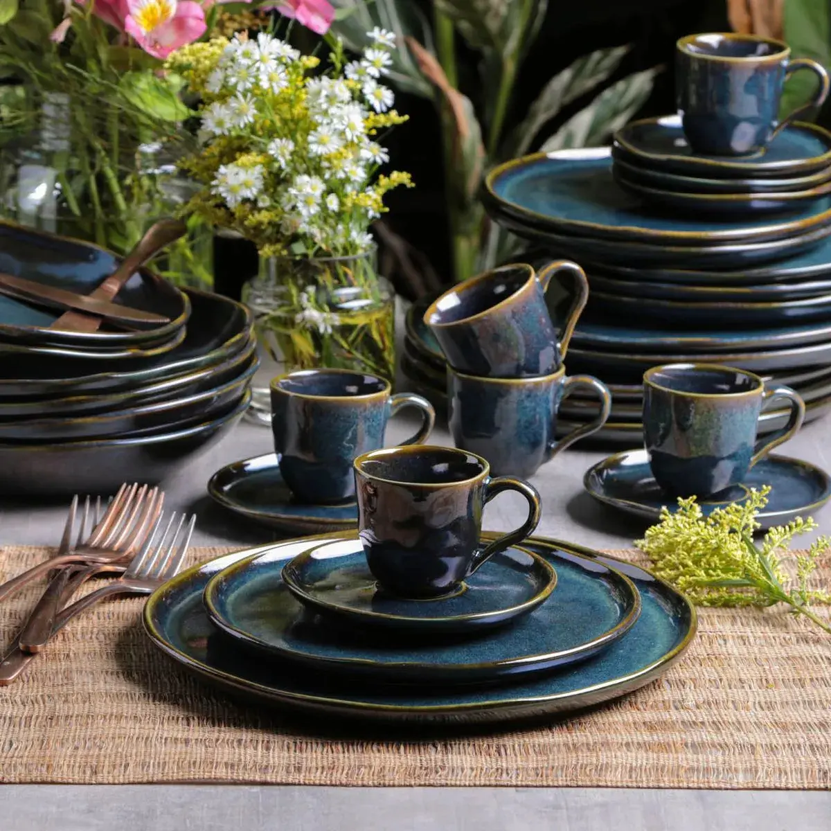 Aparelho de Jantar Stoneware Azul Linha Oceano 30 Peças Porto Brasil