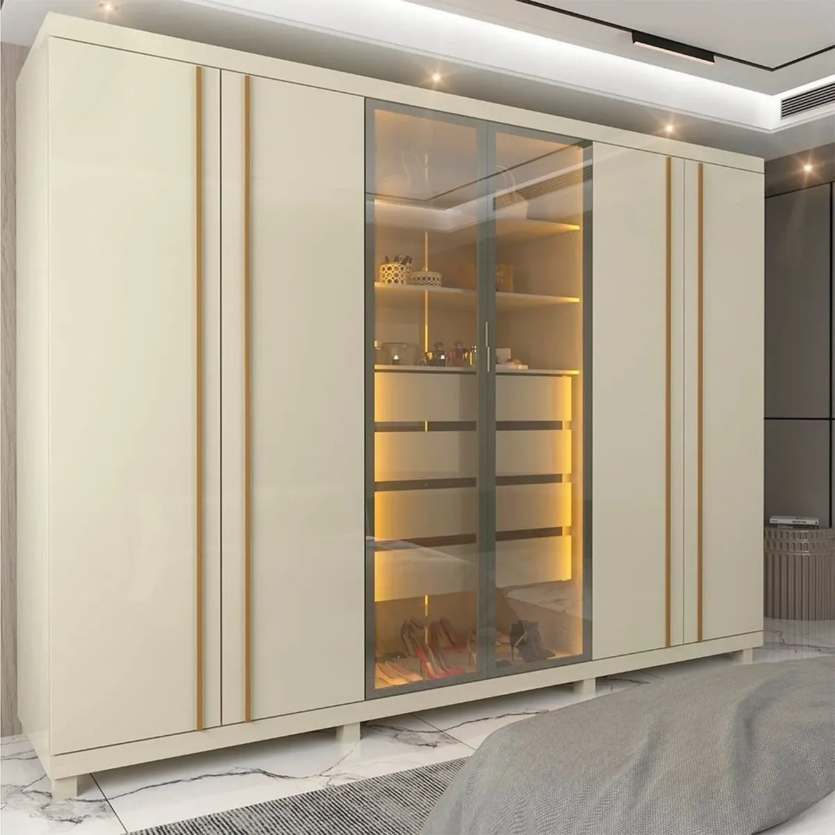 Guarda-roupas Casal 6 Portas com Pés e LED Absolut AH