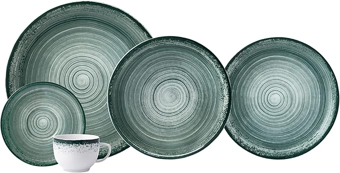 Serviço de Jantar e Chá 30 Peças com Bowl Multiuso em Porcelana Oca – Decoração Esfera Verde – Schmidt